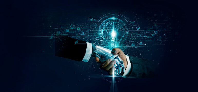 Machine learning, Ai, Partnership of human and Artificial Intelligence for business growth in the future, Data exchange with ai for more accurate business analysis and planning, technology innovation