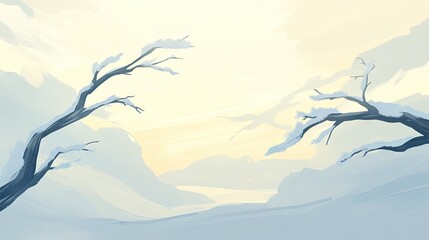 Winter landscape illustration with snow-covered branches.
