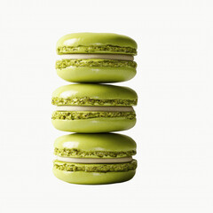 Stack of Three Pistachio Macarons on Dark Transparent background