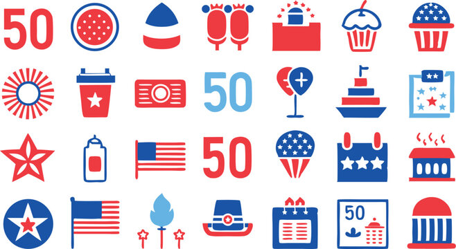 Utilize a Diverse Set of Patriotic Vector Icons to Commemorate Labor Day and the Fourth of July in Your Designs