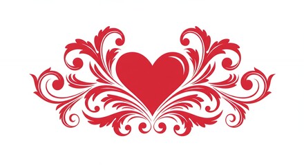 Red heart with ornate floral border