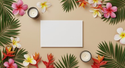 Tropical Flowers and Candle with Card