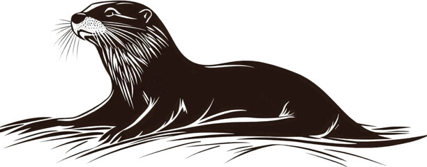 Black and White River Otter Silhouette in Dramatic Wildlife Contrast