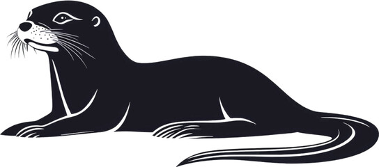 Artistic Silhouette of a River Otter in Monochrome Black and White