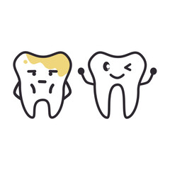Two teeth with a healthy tooth and tooth decay.