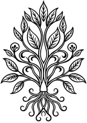 Fancy Botanical Roots Design on White Background