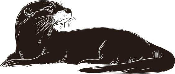 Striking Black and White Silhouette of a River Otter at Water's Edge
