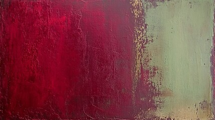 Grunge texture background in deep crimson paired with olive green featuring layered rustic finishes