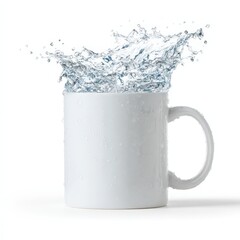 Refreshing Water Splashing into a White Mug Clean and Pure Hydration Concept