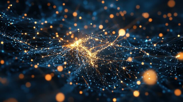 Unstable Atom nucleus with electrons spinning around it technology background. 3d illustration