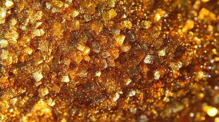 Close-up view of glistening golden crystals.