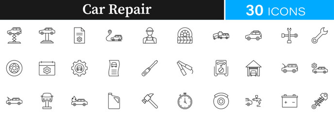 Car Repair, car services icon pack | Detailed Outline | Editable Stoke 30 icon | Victor illustrator.