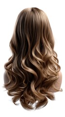 Naklejka premium Wavy hairstyle with layered hair and blonde highlights natural curls caramel balayage voluminous wig in fashion setting