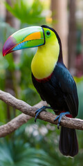 Obraz premium Colorful Toucan Perched in a Lush Tropical Jungle