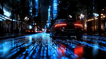 A holographic map displaying real-time traffic updates in a smart city