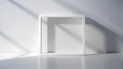 Fototapeta premium White Frame, Minimalist Studio Setup, Shadow, Light, Empty Frame