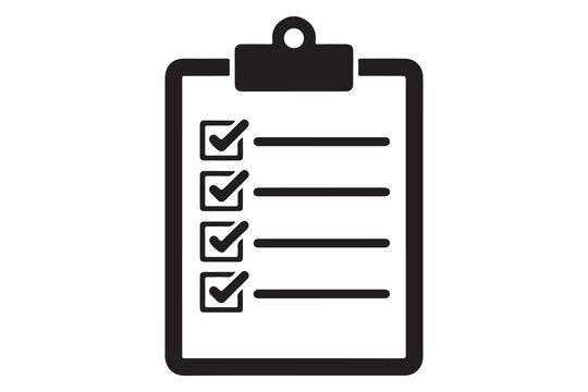 Simple black and white checklist clipboard silhouette icon
