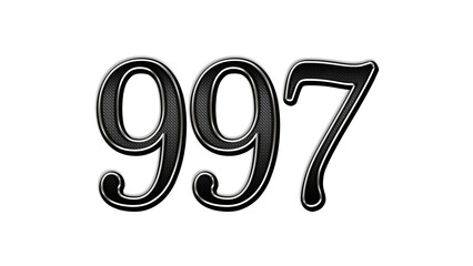 black metal 3d design of number 997 on white background.