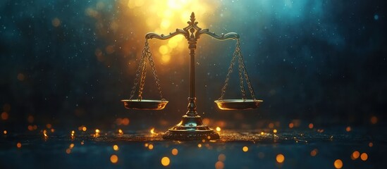 Obraz premium Golden scale of justice in dramatic lighting.