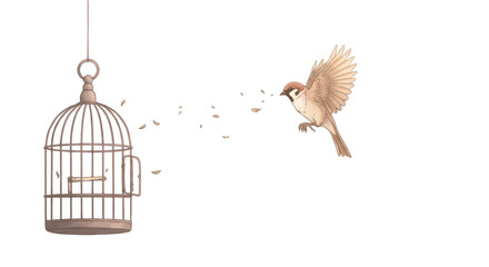 Bird soaring free from its cage
