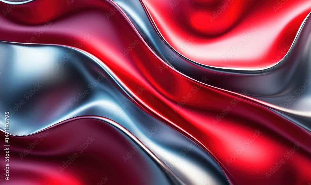 Poster abstract red and silver waves creating dynamic flowing texture and visual depth
