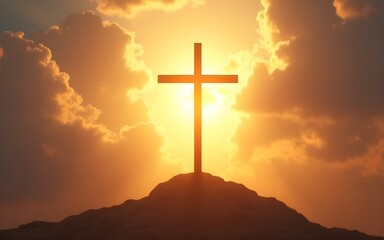 ascension day with illustration of light image behind cross. High quality