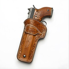 Handgun in Leather Holster. (3)