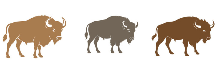 Bison buffalo silhouettes set, bison icon vector illustration