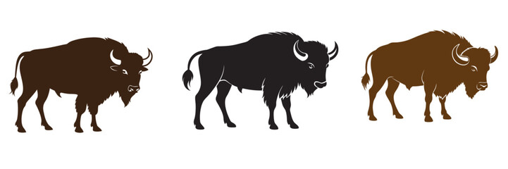 Bison buffalo silhouettes set, bison icon vector illustration
