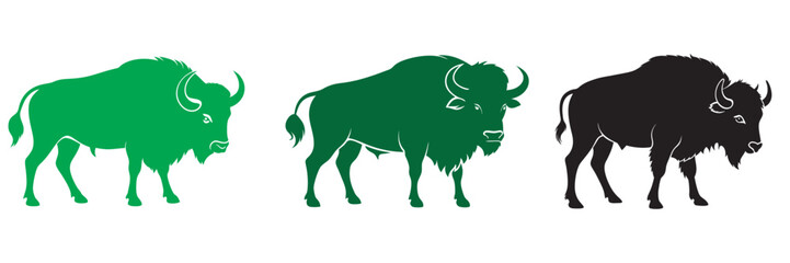 Bison buffalo silhouettes set, bison icon vector illustration