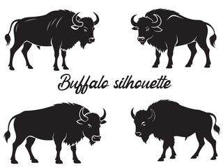 Bison buffalo silhouettes set, bison icon vector illustration