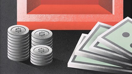 Stack of Paper Money with Coin Piles in Modern Financial Illustration