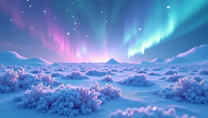 Aurora Borealis Over Snow Landscape