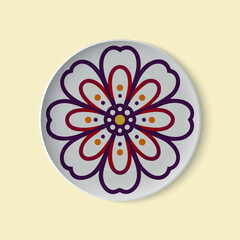 Ornate Flower Design on a Round Plate Illustration