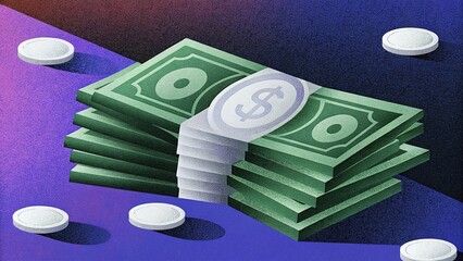 Stack of Paper Money with Coin Piles in Modern Financial Illustration