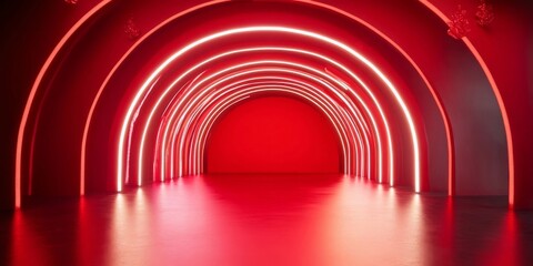 red corridor with columns