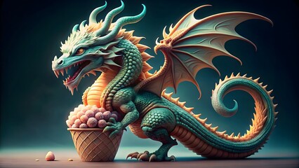 Fototapeta premium Fantasy Dragon with Ice Cream Cone