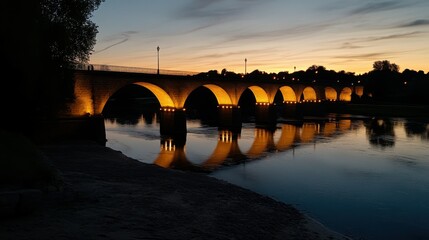 A historic viaduct spanning across a green valley