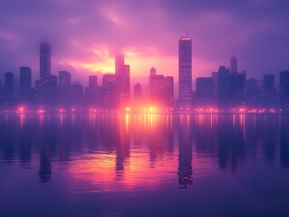 Fototapeta premium Stunning Pink And Purple Skyline Reflection high resolution image