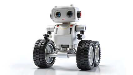 Fototapeta premium Small White Robot with Large Wheels