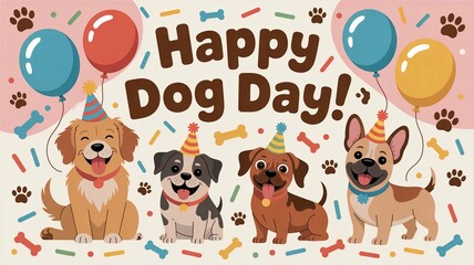 Cute Cartoon Dogs Celebrating International Dog Day with Joy