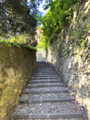 Bergamo, Italy. The ancient stone stairs that lead from the lower city (new city) to the old one