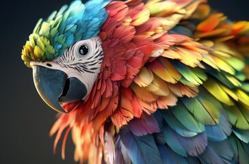 Obraz premium Close-up of a rainbow-colored parrot with vivid feathers and detailed textures