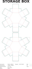 Detailed vector illustration of a storage box template with dimensions and guidelines for crafting and packaging.