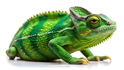 Fototapeta premium Chameleon isolated on white background, chameleon, reptile, lizard, exotic, camouflage, colorful, nature, wildlife, close-up