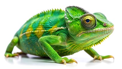 Fototapeta premium Chameleon isolated on white background, chameleon, reptile, lizard, exotic, camouflage, colorful, nature, wildlife, close-up