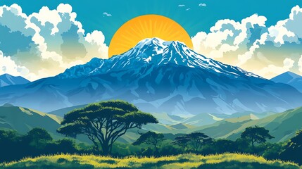 Majestic Sunrise with African Mountain.