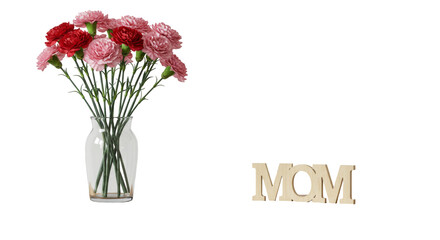 Obraz premium Red pink flowers with MOM