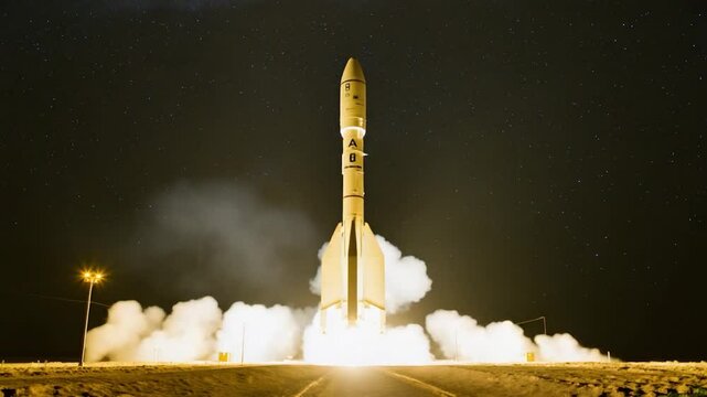 Rocket launch at night