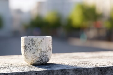 Naklejka premium Outdoor scene featuring a decorative, mottled ceramic mug.